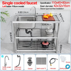Stainless Steel Sink Kitchen Household Thickened Single Trough with Bracket Wash Basin Sink with Platform Easy Landing