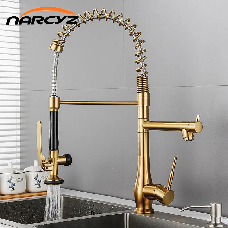 Kitchen Faucet Brushed Nickel Pull-Out  Faucet Swivel Dual Purpose Basin Sink Hot & Cold Water Faucet HMS9069