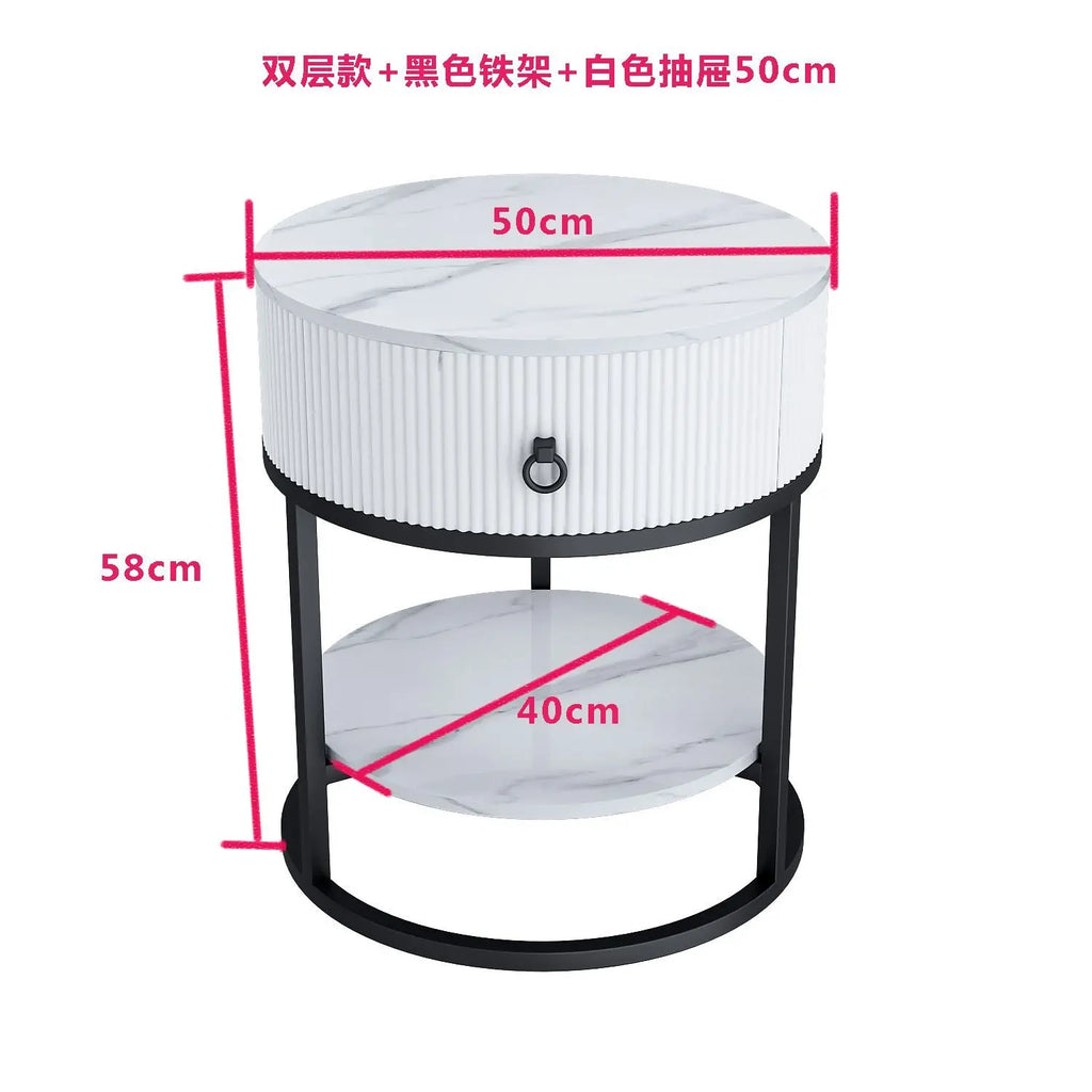 Modern Minimalist Round Slate Drawer Table: High-End Appeal, Perfect as Side Table or Bedside Cabinet