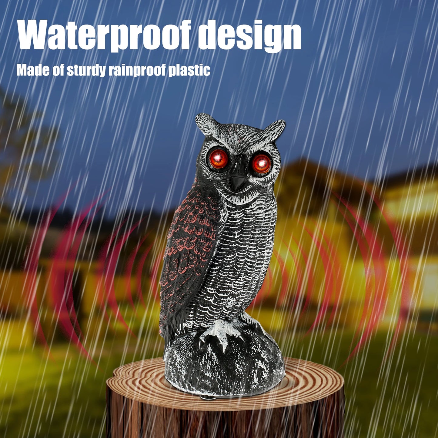 New Solar Owl Scare Bird Control Devices Waterproof Garden Fake Owl Deterrent Decoration With Scary Sound and Eyes Emit Light