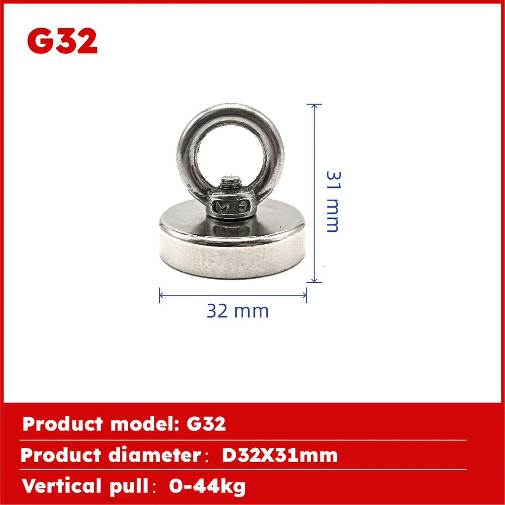 Super Strong Neodymium Fishing Magnet Hook N52 Heavy Duty Rare Earth Magnet With Countersunk Hole Eyebolt 16-90mm Salvage Magnet