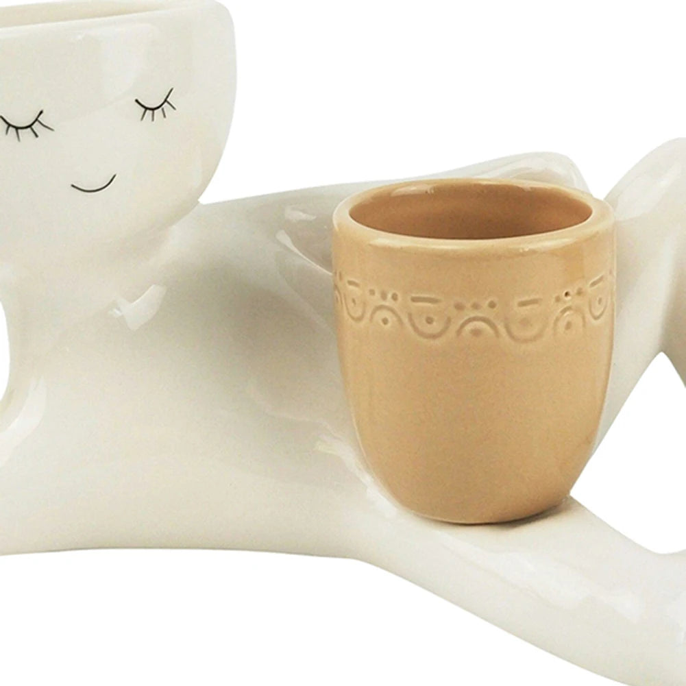 Relaxing Person Holding Pot Planter with Drainage Hole Kinky Planter Ornament Penis Body Vase Decor for Succulents Cactus