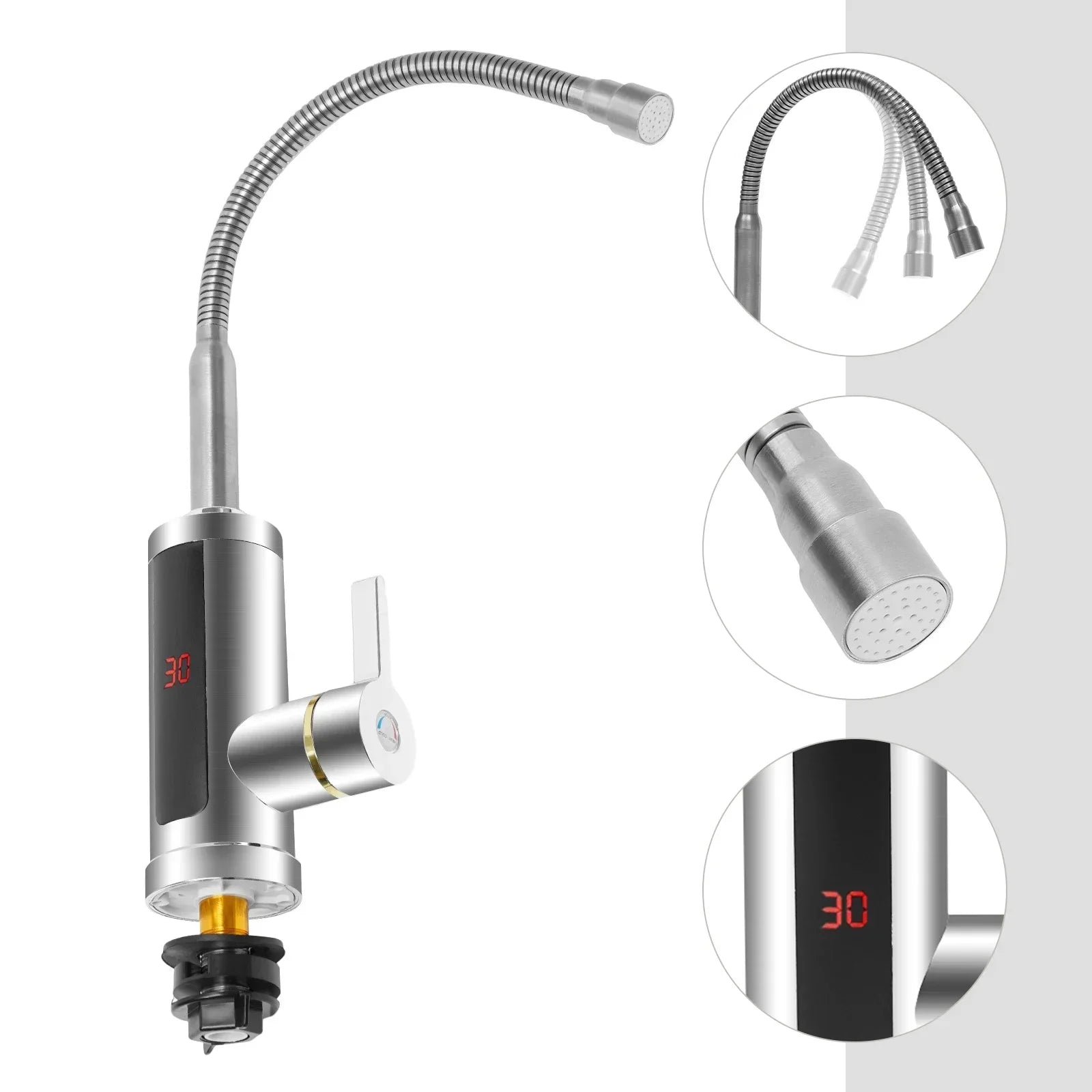 Electric Hot Cold Mixer Tap 3000W Instant Heating Faucet 360 Degree Rotation Tankless Water Heater Digital for Kitchen Bathroom
