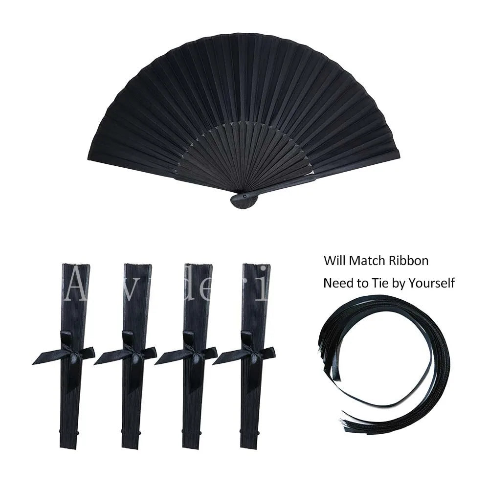 40/20Pcs Black Hand Folding Fan Print Logo For Promotion Gift Personalized Anniversity Souvenirs Fan Birthday Party Favors
