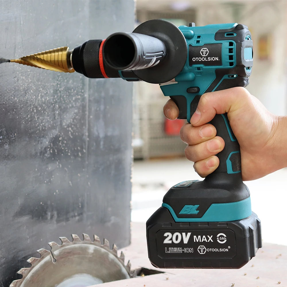 20V 13mm Brushless Impact Drill 20 Torque 120NM Cordless Impact Drill Screwdriver Drill Ice Drill Electric Drill Li-ion Battery