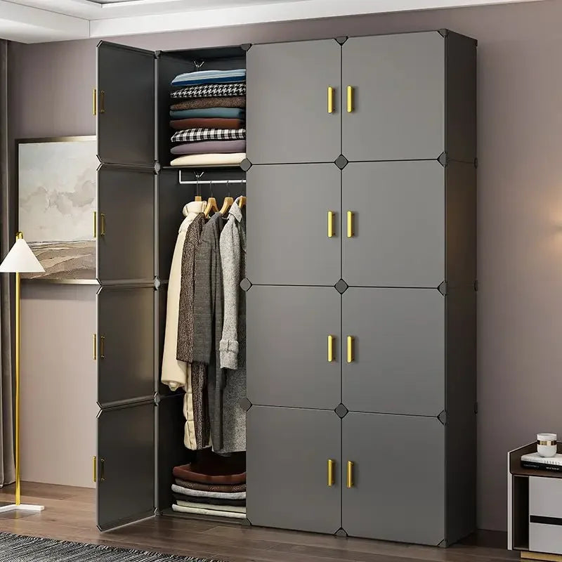 New Simple Wardrobe Clothes Assembly Plastic Collapsible Sturdy Dustproof Cabinets Dressers Cube Storage Locke Closet Furniture