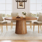 LITTLE TREE Oval Dining Table for 6 People, 55.11-Inch Farmhouse Kitchen Dinner Table with Cylindrical Pedestal