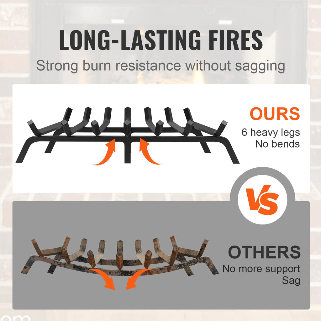 VEVOR Fireplace Log Grate Fireplace Grate with 6 Legs 3/4’’ Solid Powder-coated Steel Bars Log Firewood Burning Rack Holder