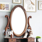 European Solid Wood Mirror Table Bedroom Dresser Amercia Princess Furniture Dark Villa Luxury Carved Makeup Table Dressing Table