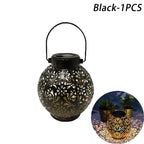 Solar Powered Hollow Ball Garden Light Waterproof Iron Metal Pendant Landscape Projection Hanging Decor for Outdoor Garden Decor