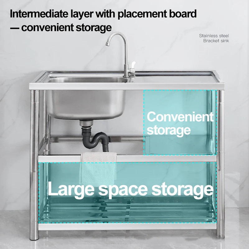 Stainless Steel Sink Kitchen Household Thickened Single Trough with Bracket Wash Basin Sink with Platform Easy Landing