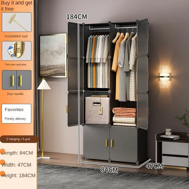 New Simple Wardrobe Clothes Assembly Plastic Collapsible Sturdy Dustproof Cabinets Dressers Cube Storage Locke Closet Furniture