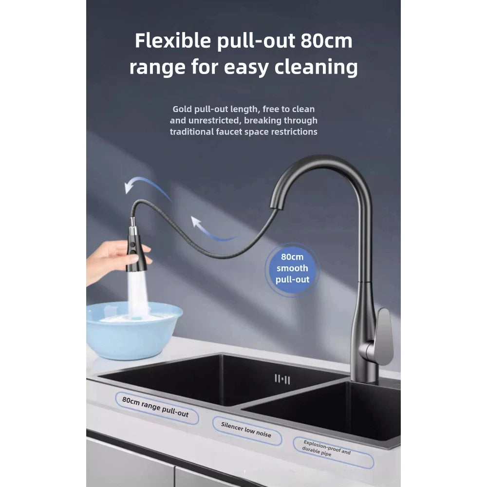 2024new Kitchen Faucets Brass material Pull Out Kitchen Sink Water Tap Deck Mounted Mixer Stream Sprayer Head Hot Cold Taps