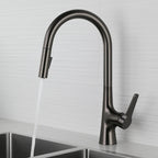 Brushed Gold Pull Out Kitchen Faucet Deck Mounted Stream Sprayer Hot and Cold Water Wash Sink Mixer Tap Brass 360 Rotation Crane