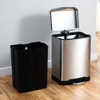 Kitchen Waste Bin 9L, Square Pedal Trash Can with Cover, Stainless Steel Double Bucket Design for Efficient Waste Disposal