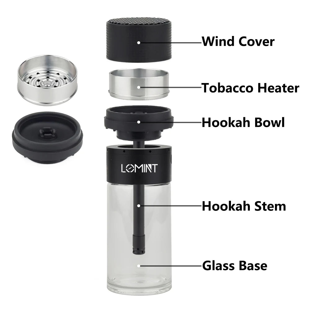 LOMINT Portable Cup Hookah Shisha Set With Glass Base Car Narguile Chicha Full Complete Gift Box Packing
