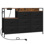 Chest of Drawers with 8 Fabric Drawer Sideboard Storage Cabinet for Kitchen Office with Charging Sockets Steel Frame 132x88x30cm