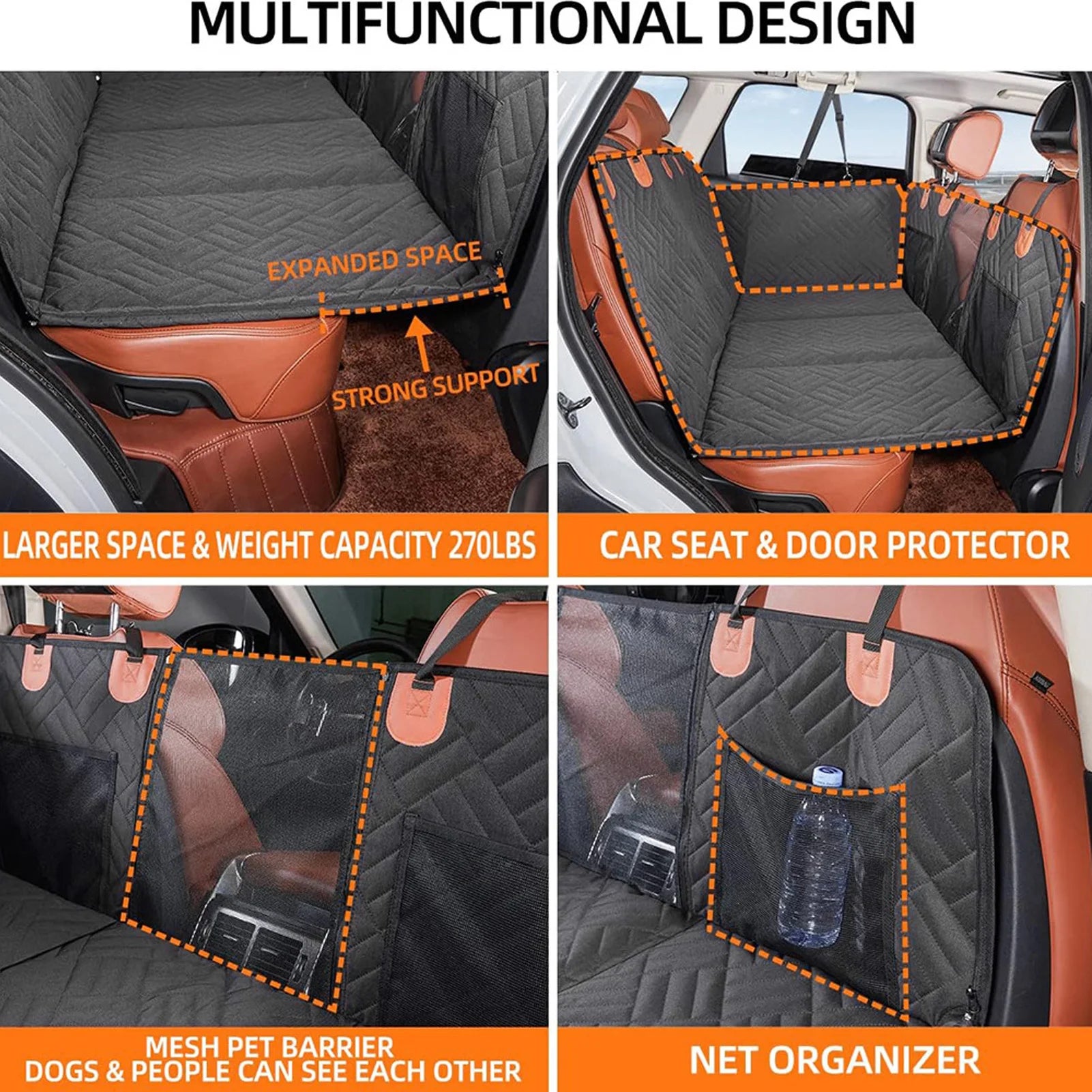 Pet Car Seat Protector Anti Slip Waterproofing Dog Car Seat Cover 600D Oxford Cloth Reinforced Stitching with Straps for Travel