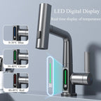 Smart Digital Display Basin Faucet 3 Function Pull Out Waterfall Spout Deck Mount Cold Hot Water Mixer Liftable Sink Crane Tap