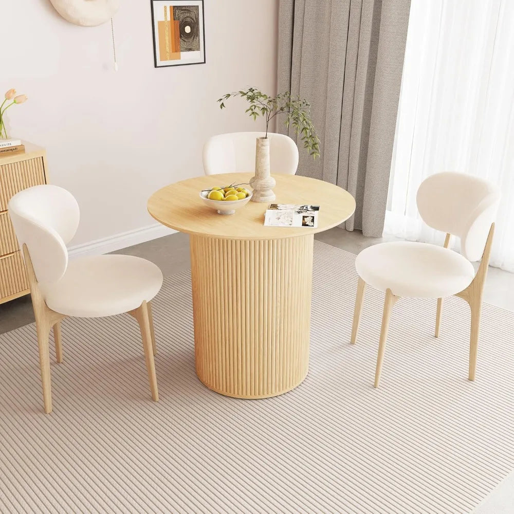 31.5" Round Dining Table for 2-4 People, Small Kitchen Dinner Table with Fluted Wood Base, Farmhouse Circle Dining Tables for H