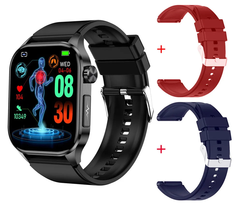 ET580 Smart Watch Men 2.04inch AMOLED Large Screen Bluetooth Call ECG Blood Pressure Oxygen Health Monitor SOS Smartwatch