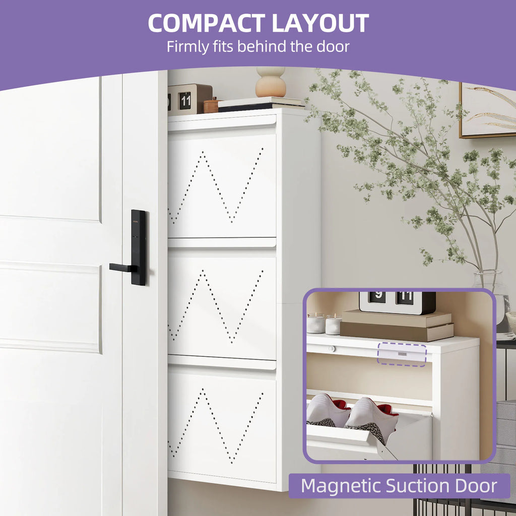 YITAHOME Thin 3-Drawer Shoe Cabinet - Space-Saving Steel Design with Ventilation for Entryway/Hallway