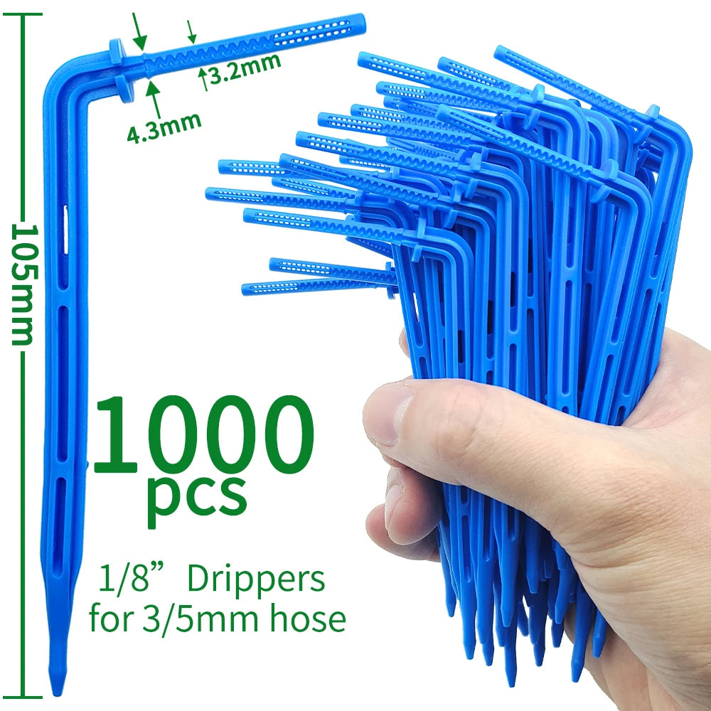 WUJIE 50-1000PCS 1/8'' Green Drippers 3/5mm Bending Arrow Emitters Garden Potted Irrigation Watering Micro Drip System Fittings