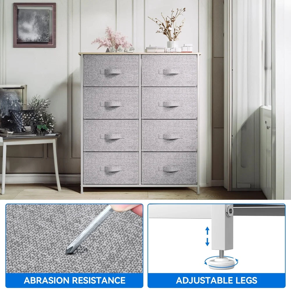 8-Drawer Fabric Dresser Storage Organizer with Sturdy Metal Frame Bedroom Closet Living Room Easy Assembly Modern Design