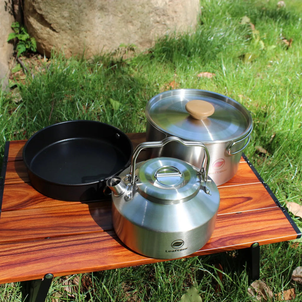 Leaftour Stainless Steel Camping Cookware Set Kettle Pot Pan - Outdoor Cooking Essentials for 2-3 Person