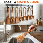 Kitchen Wooden Spoons for Cooking, Easy to Clean, Durable, Smooth with Comfort Grip - Non Toxic Wooden Cooking Utensil Sets