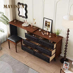 Mid Century 85 cm Solid Wooden Dresser Set Six Drawers Elegant Design Spacious Counter top Bedroom Furniture Wooden Dresser
