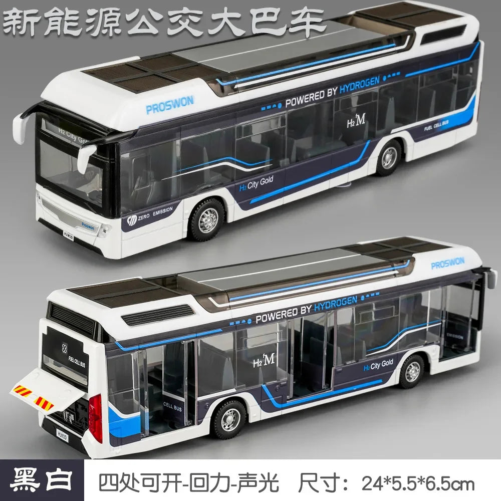 1: 32 alloy bus model new energy bus High fidelity sound and light car toy collection model high-end decoration children's toy