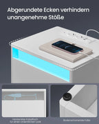 VASAGLE bedside table with adjustable LED lighting, side table table with sockets, drawer, 2 AC sockets, 2 USB ports