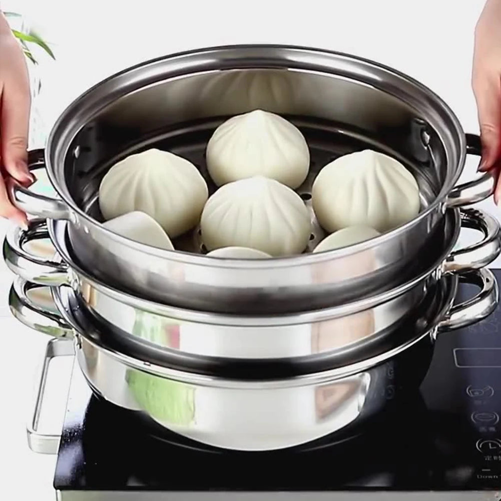 3 Tier Food Steamer with Lid Stainless Steel Steamer Cooker Steamer Pot for Cooking for Vegetable Dumpling Stock Sauce Food