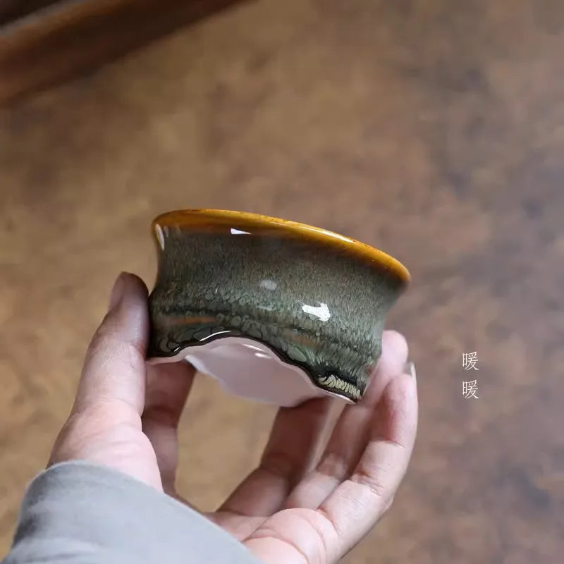 Porcelain Glazed Circle Bonsai Pot,Small Vase, Traditional Chinese Kiln Transmission, Dormitory Room,Table,Garden Decoration