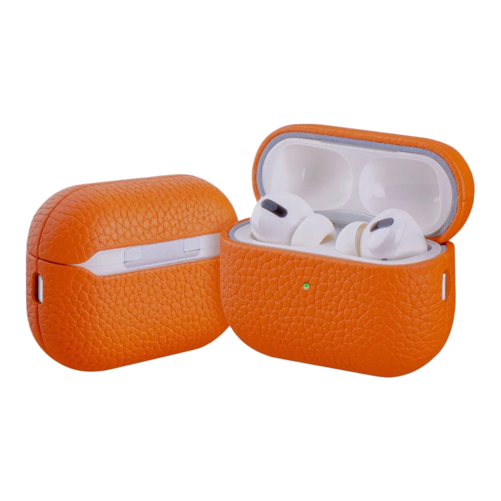 For AirPods Pro 3 Lychee Pattern Cowhide Leather Case for Airpods 4 3 2 1 Pro All-inclusive Earphone Protection Handmade Cover