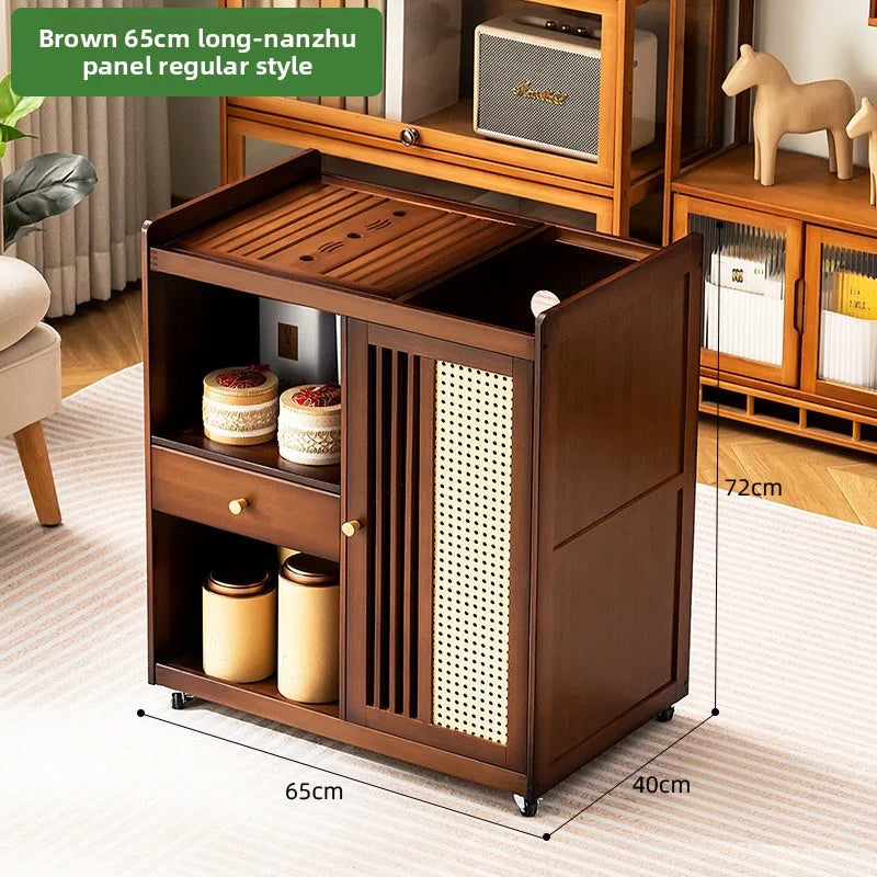 Mobile tea table Small tea table Kettle integrated tea cabinet Solid wood coffee table Tea cart Brewing tea table