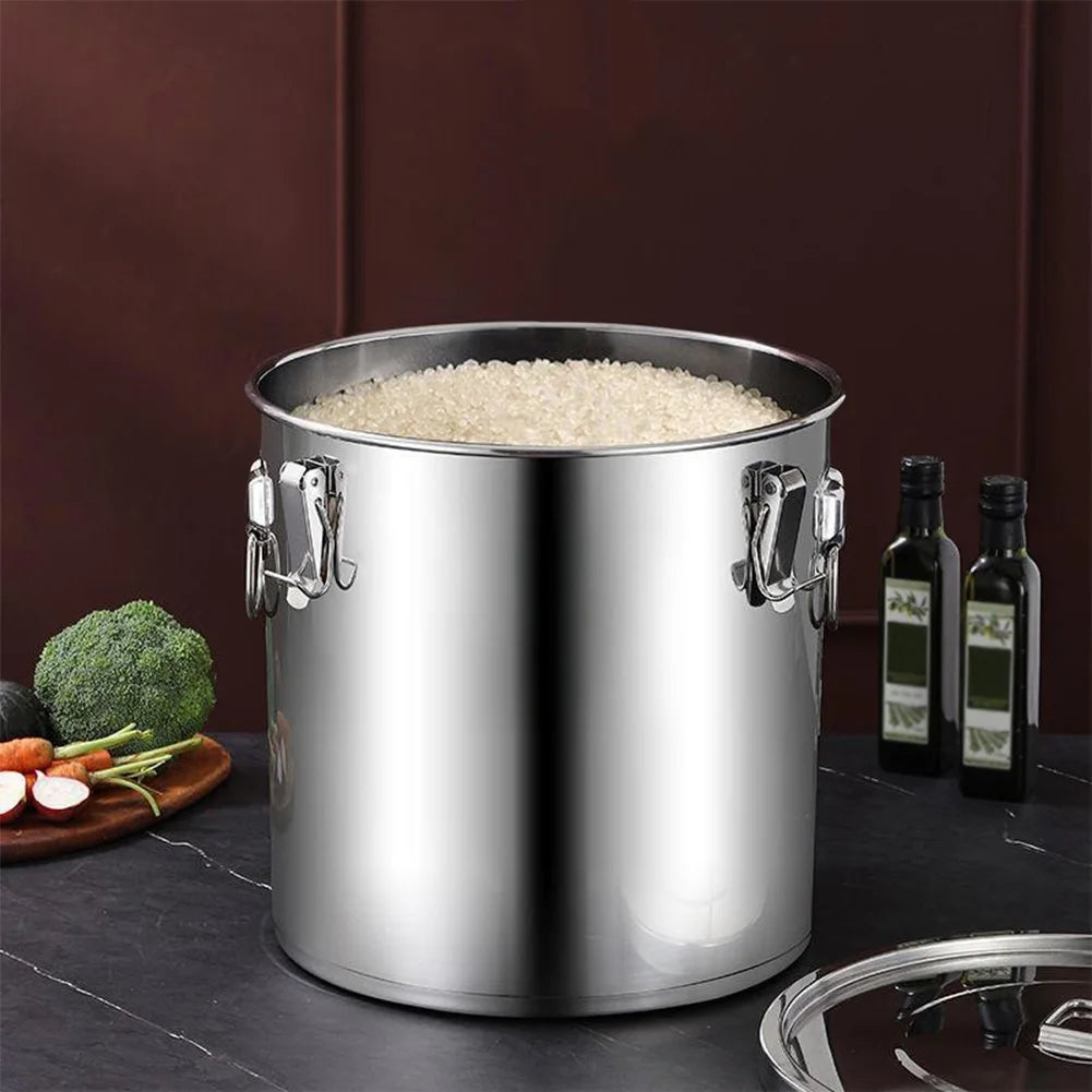 6L 304 Stainless Steel Airtight Canister with Seal Lid Food Oil Sugar Milk Storage Bucket with Handles for Kitchen Restaurants
