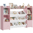 Getone Toy Storage Unit, Children's Bookcase, Toy Organiser with 8 Boxes and 9 Shelves 138x29x94 cm White/Pink