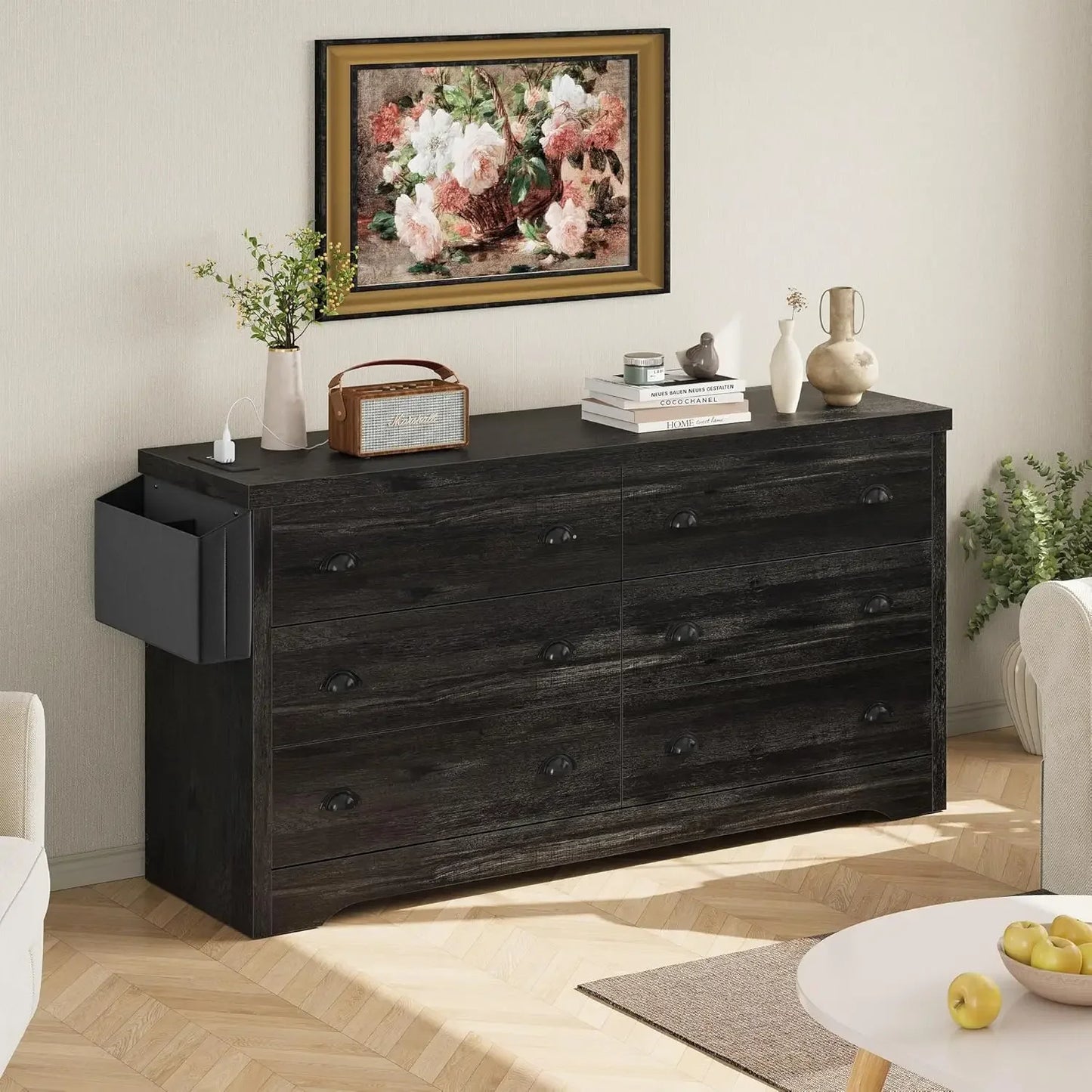 Dresser for Bedroom with Charging Station, TV Stand Storage Chest of Drawers for Living Room Hallway Entryway,