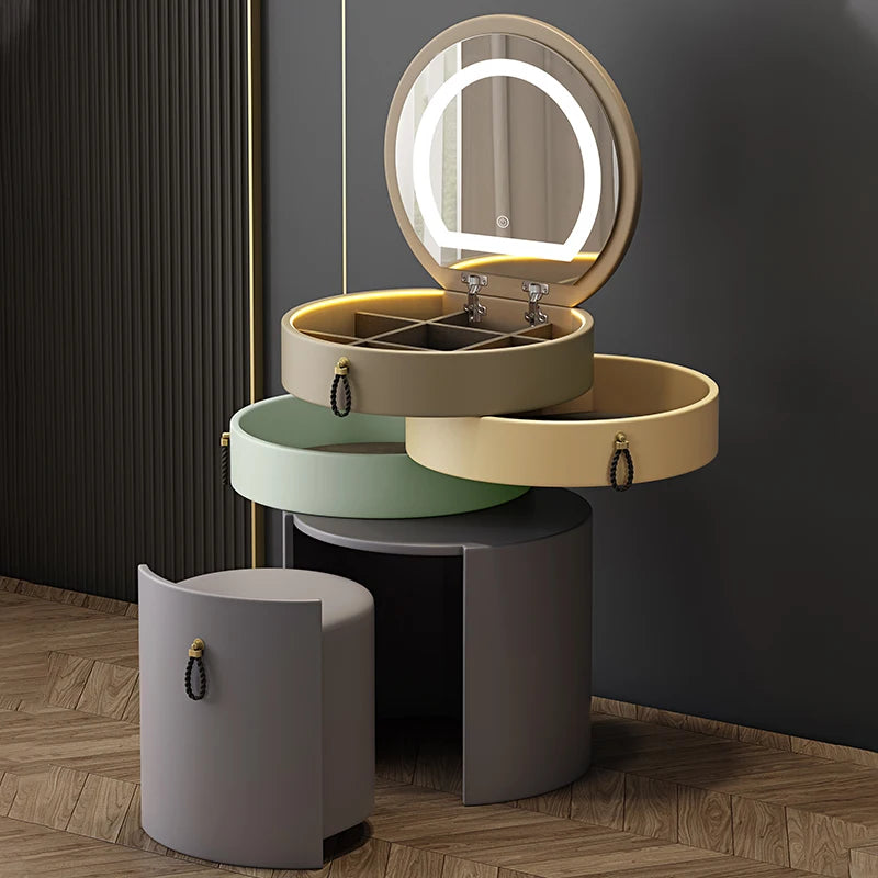 leather lint Dresser storage cabinet integrated cabinet Dressing table Makeup vanity Equipped with Bluetooth speaker stool LED