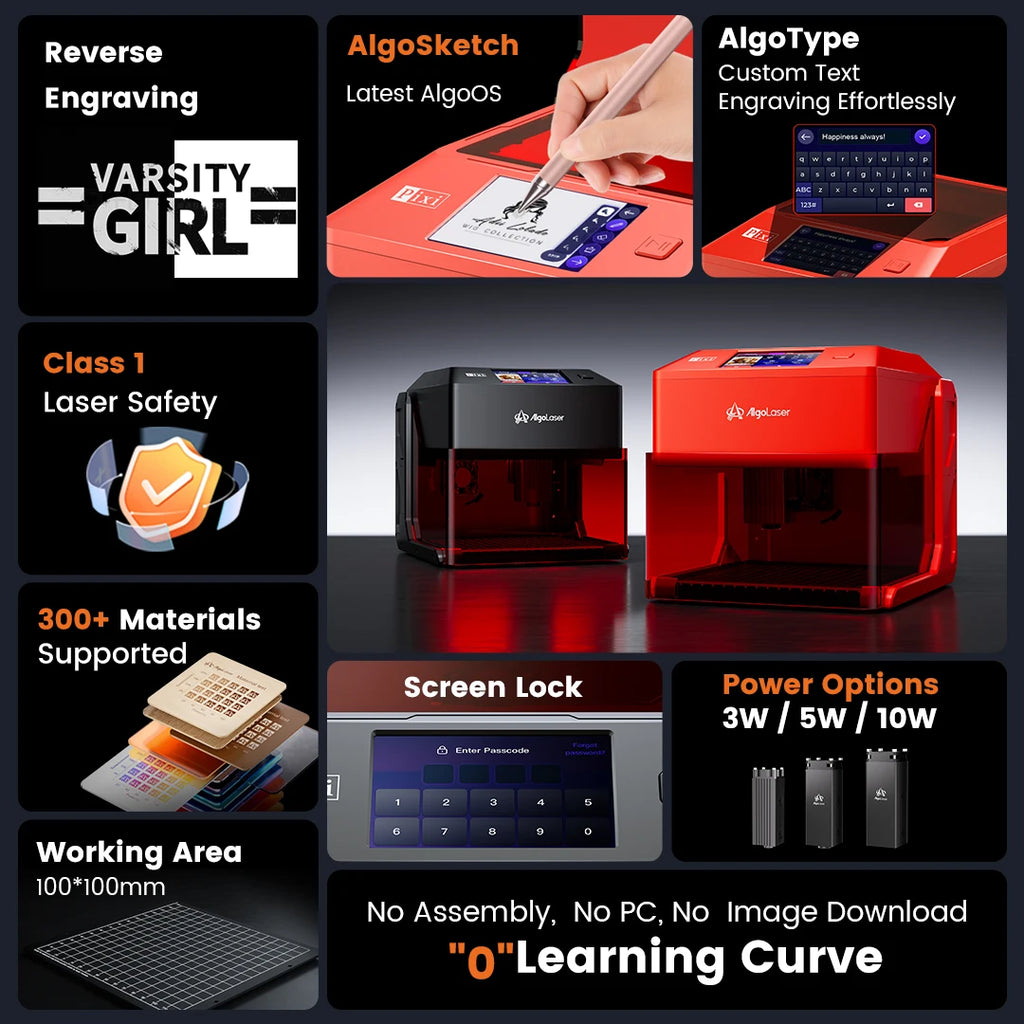 Algolaser Pixi Smart Simple Safe Class 1 Laser Engraver CutterCNC Router Desktop Protable Woodworker Engraving Machine DIY Tools