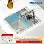 Hidden Bar Sinks Cup Washer 304  Stainless Steel Kitchen Sink Small Silver Single Slot With Lid Bar Balcony Wash Basin