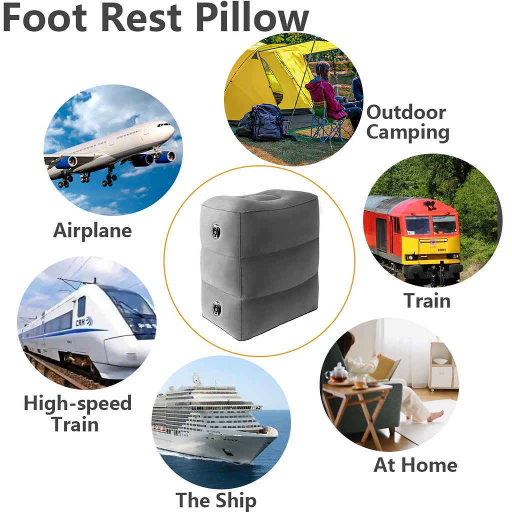 Inflatable Sleeping Foot Rest Pillow for Air Travel, PVC Adjustable 3-Layer Flight Footstool Cushion for Car Office