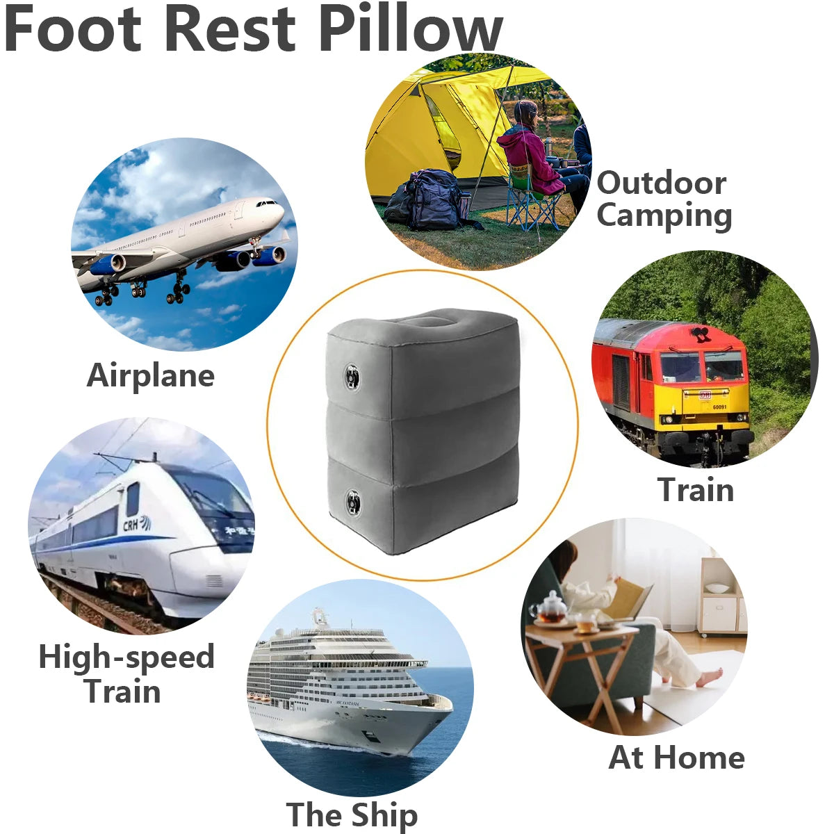 Inflatable Sleeping Foot Rest Pillow for Air Travel, PVC Adjustable 3-Layer Flight Footstool Cushion for Car Office