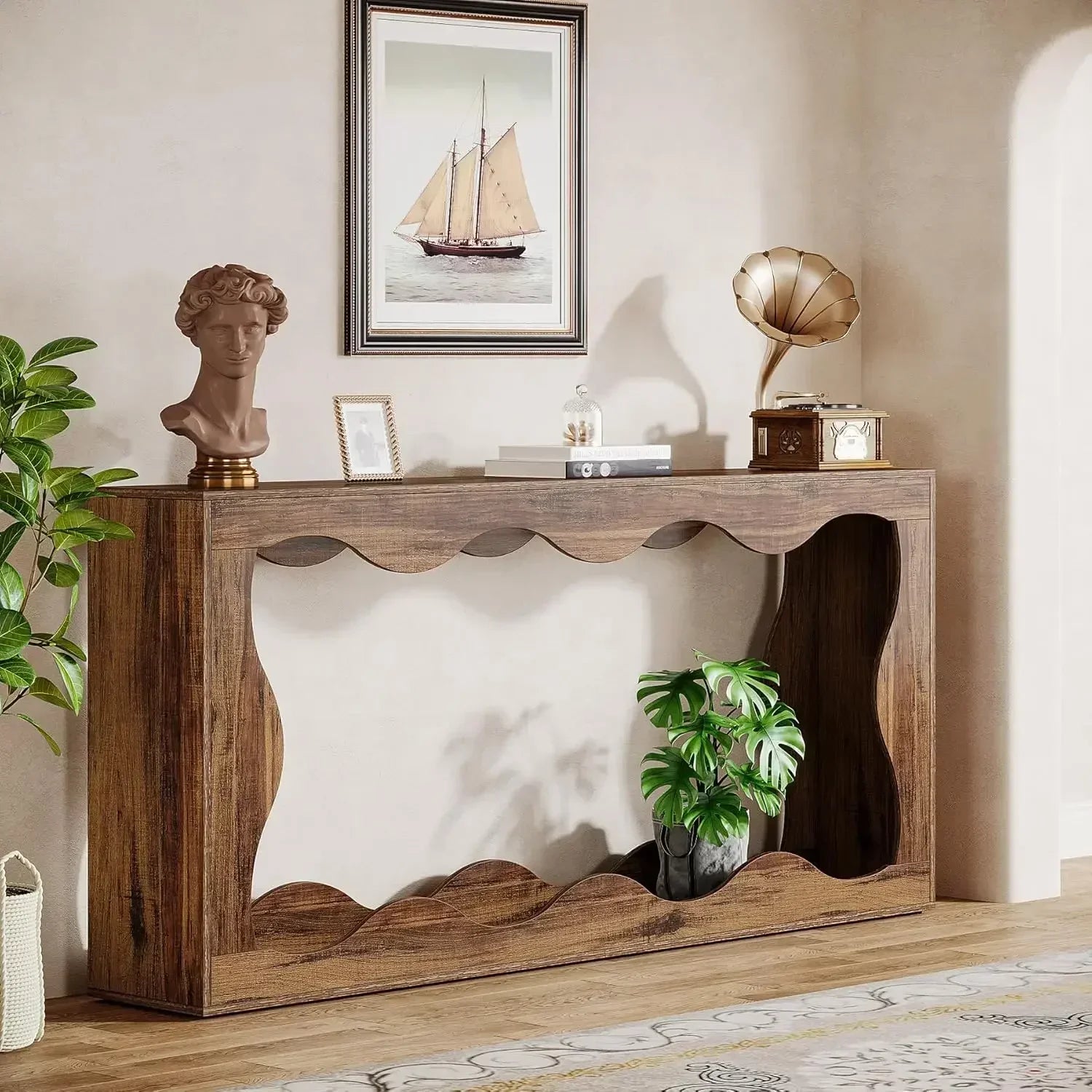 63-Inch Farmhouse Console Table with Storage, Couch Table Behind Sofa, Long Entryway Table, Hallway Table for Living Room