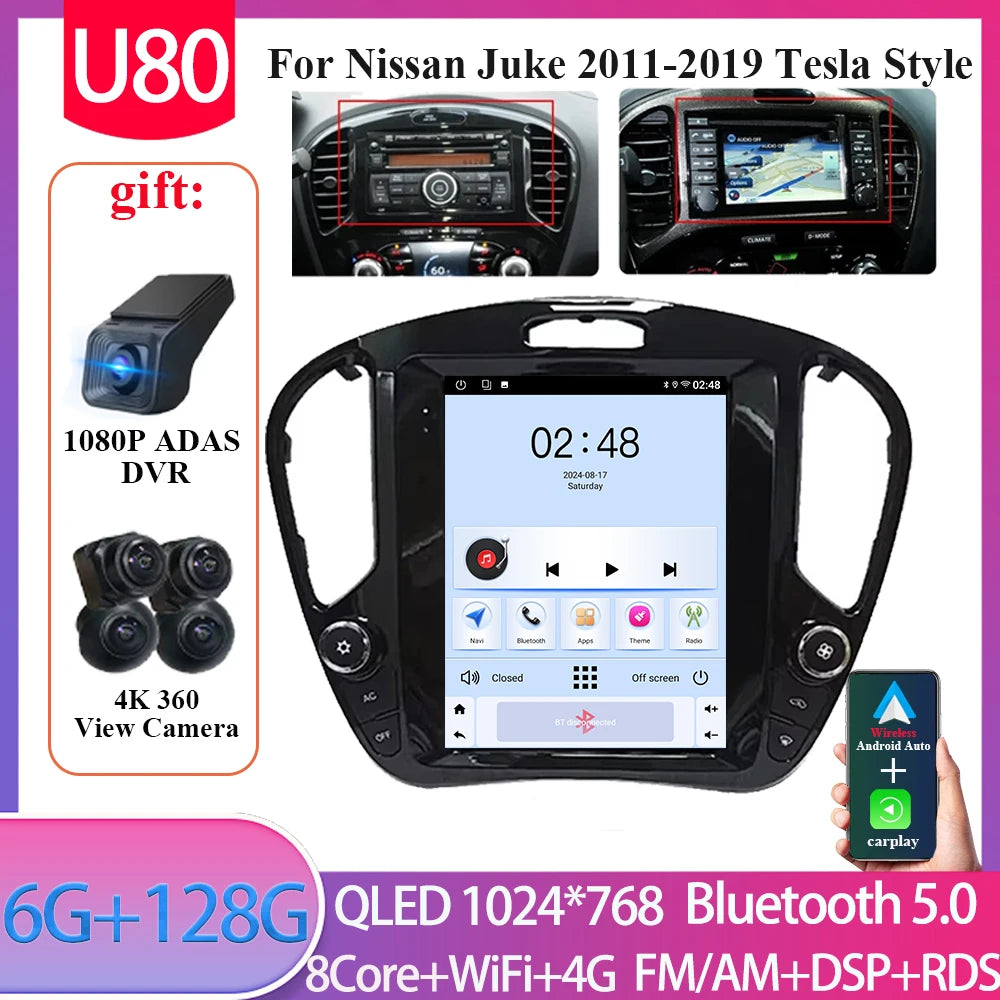 For Nissan Juke 2011-2019 tereo Head Unit  9.7'' Wireless Carplay Android 15 Auto Radio Seat Cover Multimedia Player Navigation