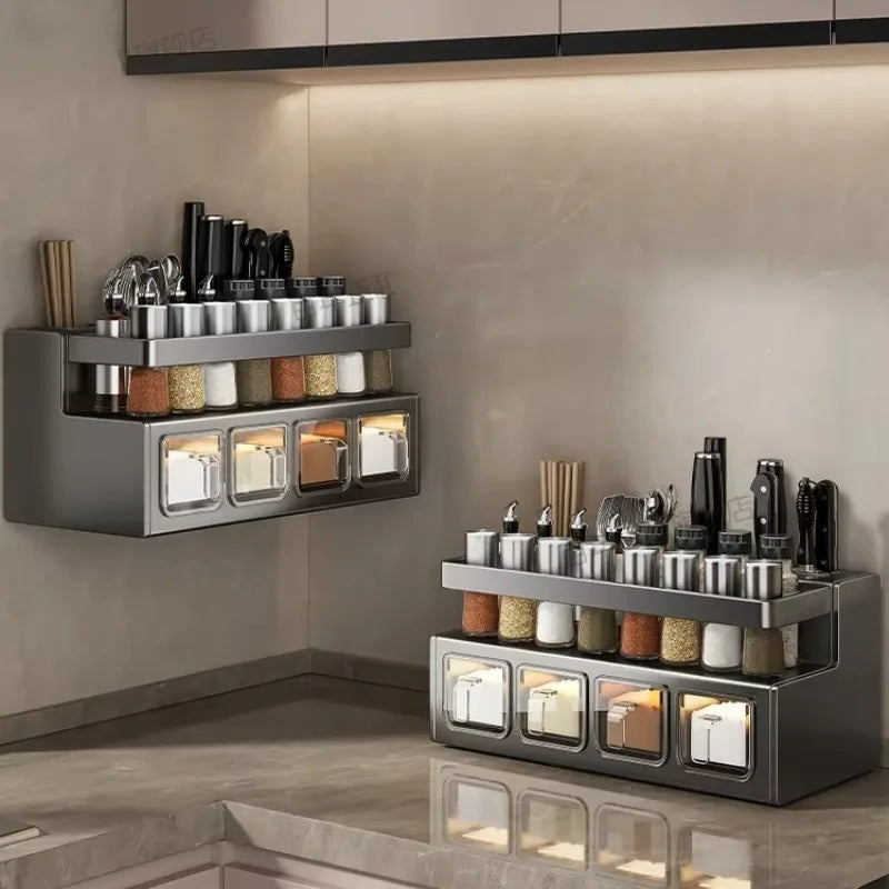 No-Drill Kitchen Storage Rack Multi-Function Countertop Spice Holder Chopstick Organizer Kitchenware Storage Solution