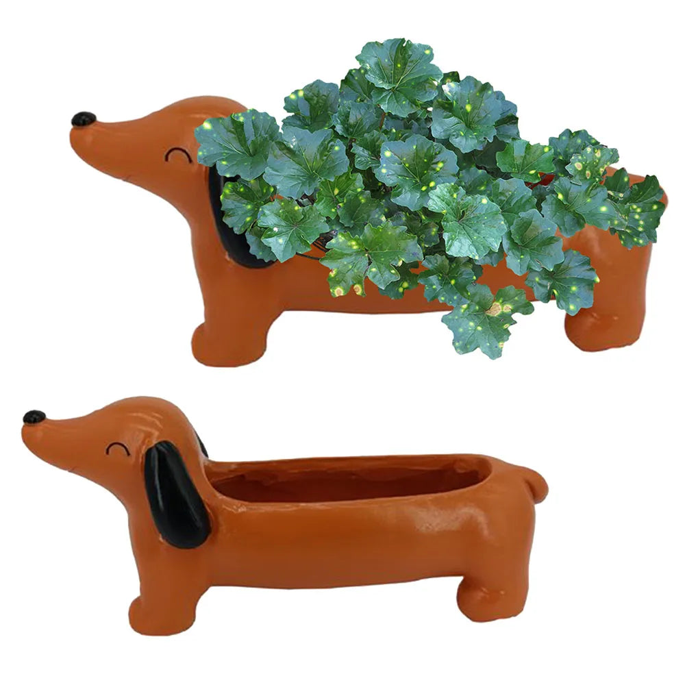 Cute Dog Plant Pot Dachshund Flower Pot Resin Flower Planter Succulent Flower Planter Aesthetic For Indoor Outdoor Garden Decor