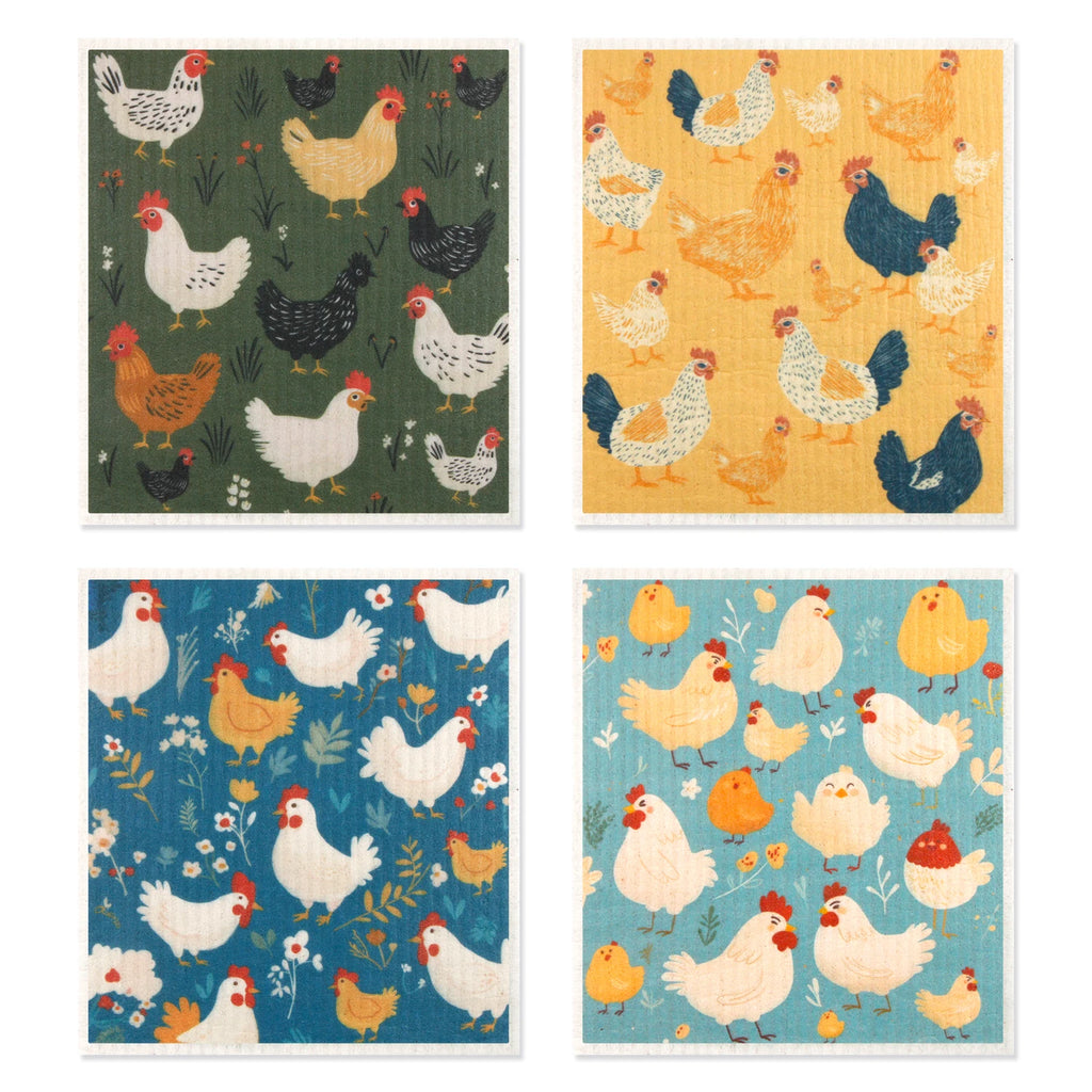 8 Pieces Chicken pattern Kitchen Wipes Washable Reusable Sponge Cleaning Cloths Absorbent Dish Cloths For Kitchen Bar Counters